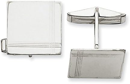 Rhodium-Plated 14k White Gold Square with Line Design Cuff Links, 17MM