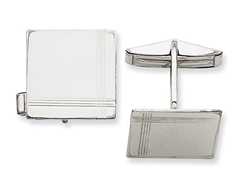 Rhodium-Plated 14K White Gold Square With Line Design Cuff Links, 17Mm #TOP1
