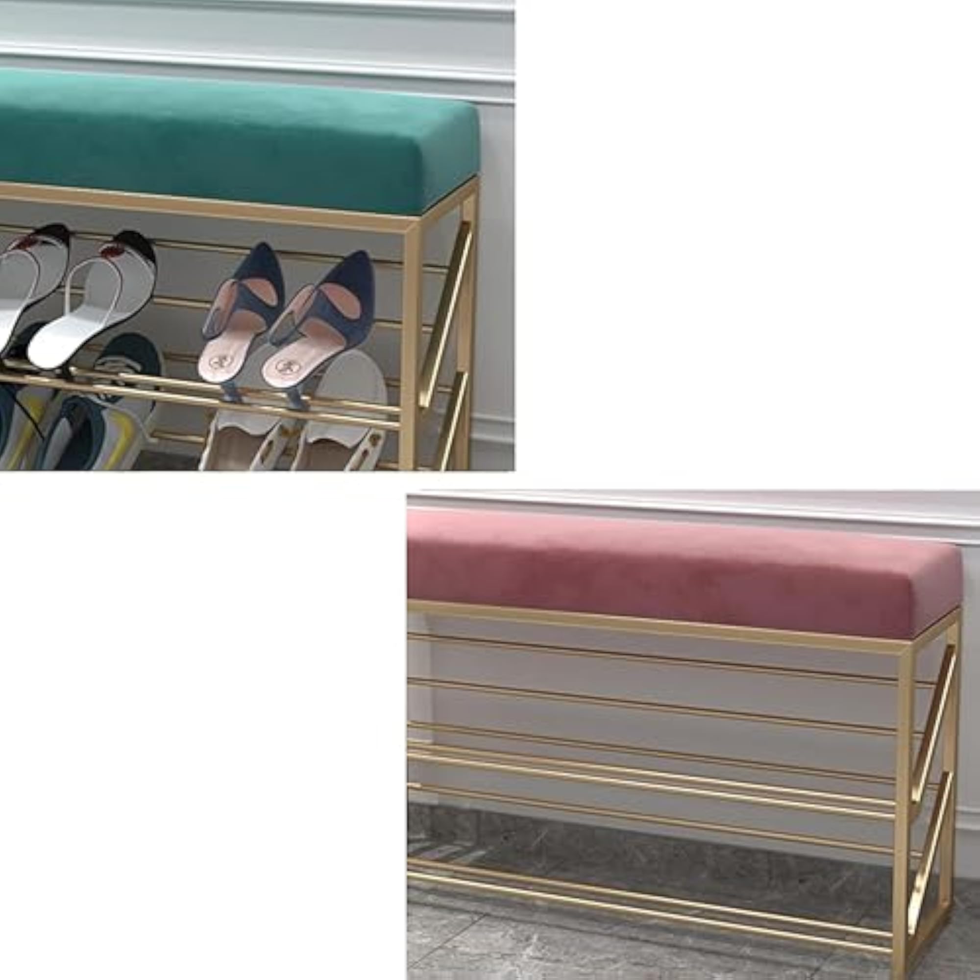 2 Tier Entryway Shoe Storage Rack with Padded Cushion Seat