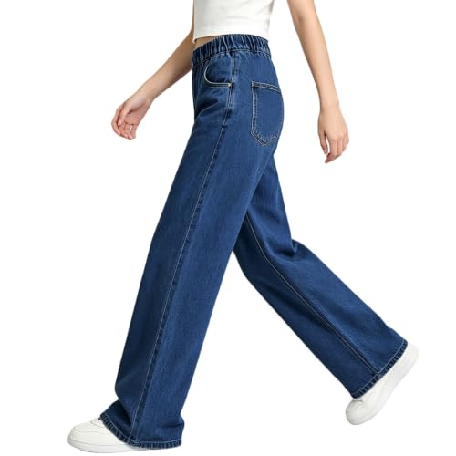 Ayolanni Girls Pants Size 6 Girls Jeans Trendy Elastic Waist Straight Leg Denim Pants Kids Teen Clothes Blue - image 3