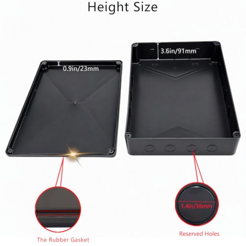 Image of Junction Box, Reserved Holes Electrical Boxes Waterproof IP65 ABS Plastic Electrical Power Cord Enclosure Project Box Black 15.7 x 13.8 x 4.7 inch(400x350x120mm)