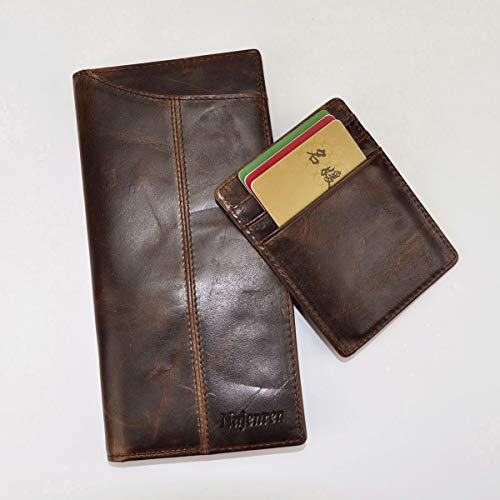 Mens Genuine Leather Bifold Wallet Organizer Checkbook Card Case Long (Brown)4