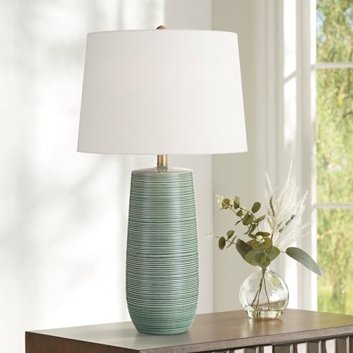 Lámpara de mesa de cerámica con pantalla verde y blanca 28.5"