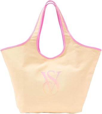 Victorias Secret Ombre Monogram Logo Tote Bag Womens Summer Beach Tote with Gradient Print & Faux Leather Trim