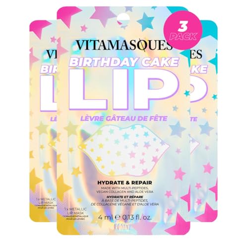 Vitamasques Lip Mask, 3-Pack - Cherry Vegan Collagen Lip Mask Sheets, Repair for Dry & Chapped Lips - Nourishing & Hydrating - Wild Cherries & Hyaluronic Acid - Vegan & Cruelty-Free Korean Skin Care