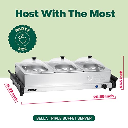 BELLA-3-x-15-Quart-Triple-Electric-Buffet-Server-Food-Warming-Tray-Slow-Cooker-Brushed-Stainless-Steel-Heated-Serving-Station-for-Parties-Catering BELLA 3 x 15 Quart Triple Electric Buffet Server Food Warming Tray Slow Cooker Brushed Stainless Steel Heated Serving Station for Parties Catering