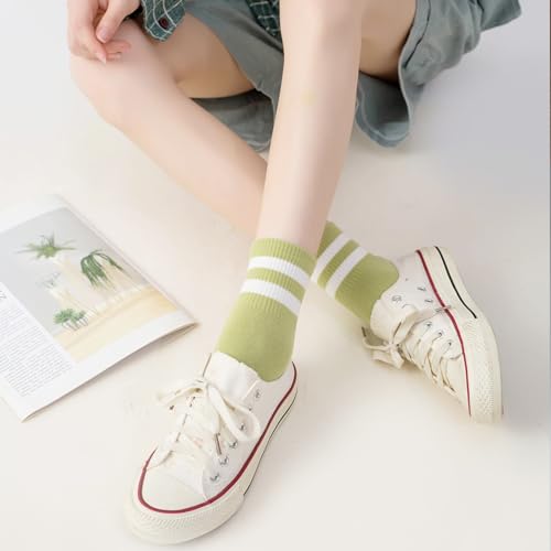 Image of SISOSOCK Quarter Crew Cotton Socks for Women Striped Athletic Casual Breathable Socks 10 Pairs with Gifts Box