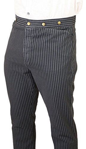 Historical Emporium Men's High Waist Edgar Striped Cotton Trousers, Victorian Western Pants with Suspender Buttons3