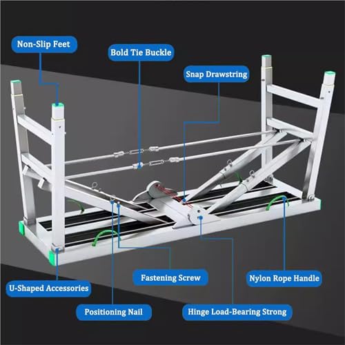Plataforma Plegable portátil con trampilla, andamio de Trabajo, Escalera de Acero Ajustable en Altura para Lavado de Coches, Limpieza de Ventanas y Pintura, 160 x 40 cm, diseño antideslizant