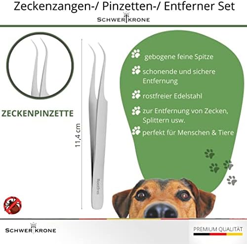 Schwertkrone Szczypce do kleszczy premium ze stali nierdzewnej | szczypce do kleszczy | zestaw dla psów | pęseta do kleszczy