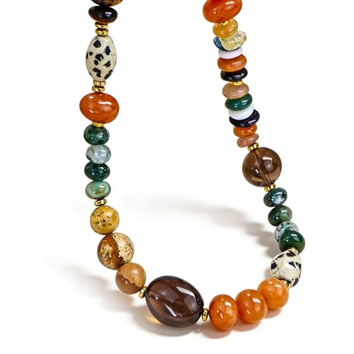 GEMTAL Boho Colorful Chunky Statement Beaded Necklaces for Women,Handmade Women's Fashion Gemstone Bead Choker Necklace,Western Natural Stone Strand Necklace Bib Collar Jewelry Unique Gifts for Women