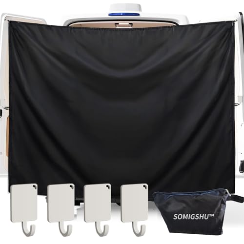 7.5 x 6 ft Black Large Adjustable Waterproof Car Tail Door Shower Curtain with Magnetic Hooks (4 Pieces) for Campers, Trucks and Vans, Double Layer Privacy Cover for Outdoor Use