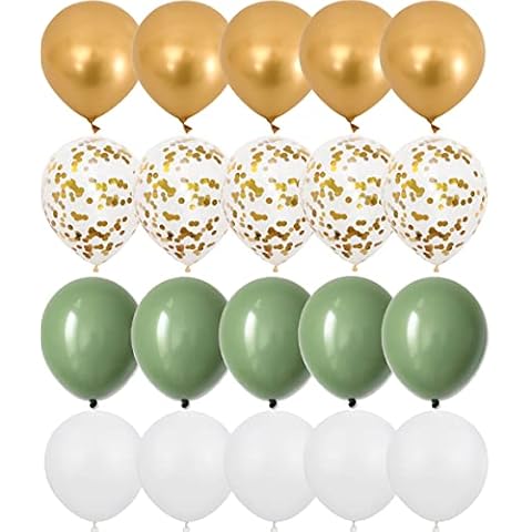 OTMVicor Metallic Gold Balloons,20 pcs Sage Green and White Balloons,12 inch Confetti Balloons for Party Cover