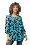 Ulla Popken Damen große Größen Übergrößen Plus Size Smokbluse, Kreise, A-Linie, Rundhals, 3/4-Arm tiefes Aqua 50+ 829086740-50+