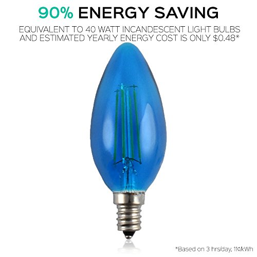 Luxrite Blue Led Filament Candelabra Light Bulb, 4-Watt Equivalent To 40W Incandescent, Bright Blue Color, 350 Lumens, 15,000 Hr Life, E12 Candelabra Base, Great For Holiday Lights - Pack Of 12 #TOP1