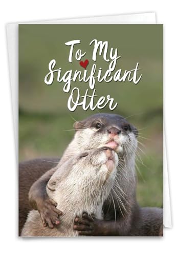 NobleWorks - Funny Anniversary Greeting Card - Romantic Spouse Humor, Married Couples Anniversary Notecard - Significant Otters C5528ANG