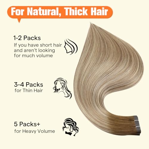 Image of Full Shine Holed Hair Extensions Tape In, Ash Brown Beige Blonde 22 Inch | 50g 20 PCS, Invisible Tape in Hair Extensions Human Hair, Hole Structure, Glueless Wear, Long Hairstyles, Soft Finish