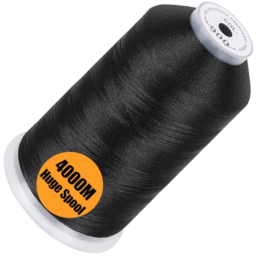 New brothread - Single Huge Spool 4000M Each Polyester Embroidery Machine Thread 40WT for Commercial and Domestic Machines - Black