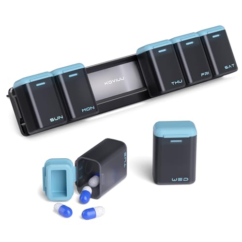 KOVIUU Weekly Pill Organizer Magnetic, Removable Pill Box 7 Day 1 Time a Day, Large Pill Case Travel, Week Once Daily Medication Dispenser, Medicine Container Holder for Supplement Vitamin, Blue