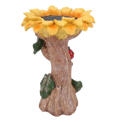 Smandy Baño para Pájaros de Girasol de Resina con Luz LED Solar, Estatua de Gnomo de Jardín, Decoración Al Aire Libre, Comedero de Pájaros Impermeable para Jardín y Césped