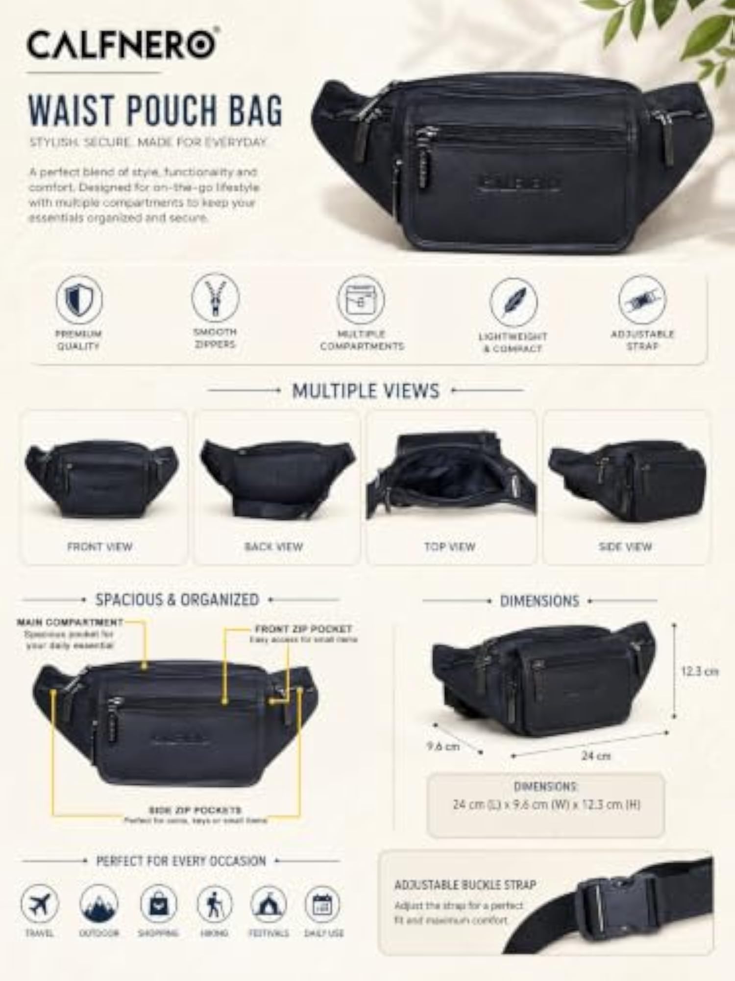 Men's Genuine Leather Waist Pouch, Premium Quality
