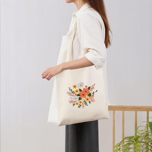 Image of Huacan Embroidery Canvas Bag Kits for Adults Beginner Stamped Flowers Pattern DIY Cross Stitch Printed Flower Stitching Sewing Kit