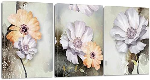 Artscope 3 Pieces Wall Art Canvas Prints - Yellow and White Flowers Picture Painting - Modern Wall Artwork Framed for Gifts Bathroom Living Room Home Office Decor - 30 x 40 CM