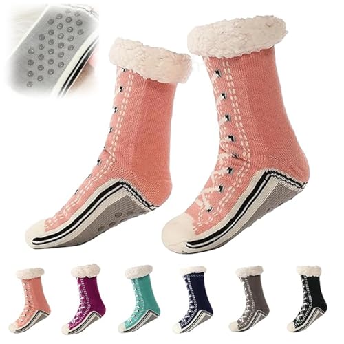 DAIWN Ultra-thick Cashmere Slipper Home Socks,Cashmere Slipper Socks,Cashmere Slipper Socks for Women (Pink, Adult, Women, Medium, Alpha Range, US Footwear Size System, Large, Medium)