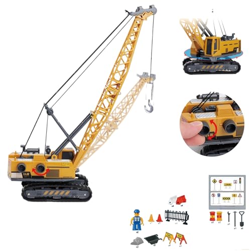 AptoFun Gru (14,5 x 7,8 x 8 x 30 cm) + gru per auto a frizione con 2 lavoratori con attrezzi e vari segnali stradali