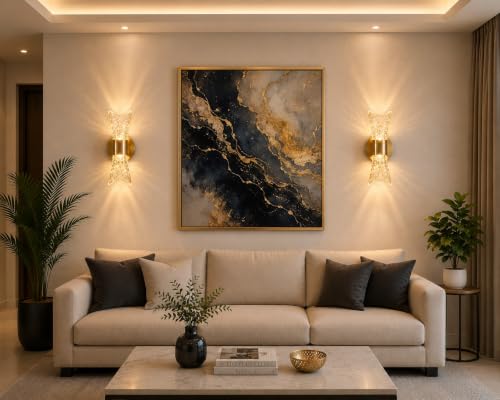 Image of fizzytech Modern Crystal LED Wall Light, Gold Finish Decorative Wall Lamp with 3 Colour Changing Modes for Living Room, Bedroom & Home Decor, Pack of 2