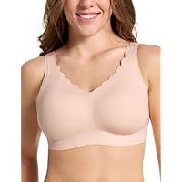 COMFELIE Women Soft Seamless Bralette Bra Wireless Scalloped Breathable Antisagging Breast Bra Sleep Bras for Women Oyster Pink Large