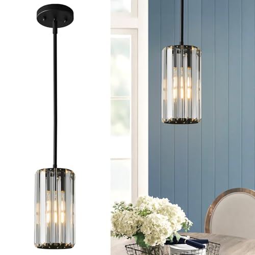 Image of Black Pendant Lighting Modern Pendant Light Mini Crystal Chandeliers Adjustable Pendant Light Fixture for Kitchen Island Dinning Room Corridor Bedroom(Black 1-Light)