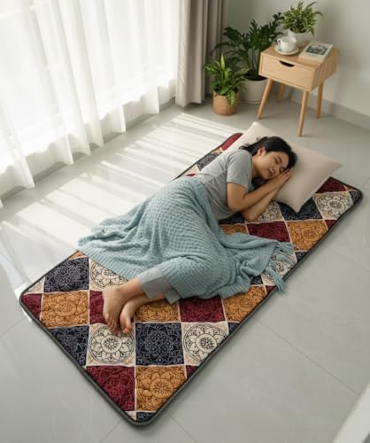 Image of K25 Cotton Floor Bed Mattress with High-Density Foam for Extra Bedding | Lightweight Reversible Portable Rolling Mat for Travel Yoga Outdoor & Camping (Size: 72x36x0.8 Inch, Multicolor)