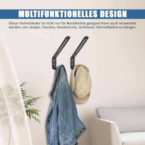 AHEJIOO Helm Halterung Wand, 2 Stück Helmhalterung Wand, Halterung für Motorradhelm, Helmhalter, Helm Wandhalterung mit Schrauben für Motorradhelm, Fahrradhelm, Jacket, Handschuh, Schwarz