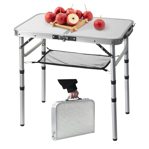 Small Folding Table 2FT Lightweight Portable Aluminum Camping Table for Picnic and Camping Mini Foldable with Adjustable Extended Height,Silver