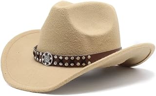 MYLPDZSW HHF Caps y Sombreos Cinturón de Metal Sombrero de Vaquero Occidental marrón Sombrero de Fieltro de Lana de otoño e Invierno Sombrero de Exterior de Estilo Europeo y Americano (Color : Camel)