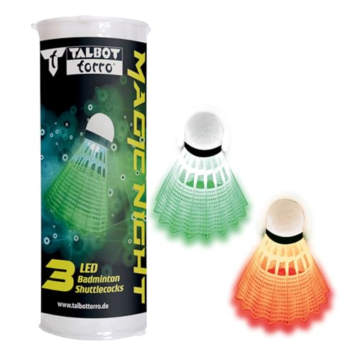 Talbot Torro Volantes de Bádminton Magic Night | 3 Pelotas con Plumas de Plástico e Iluminación LED | Brillan en la Oscuridad | Aprox. 48 h de Luz | para Interior y Exterior