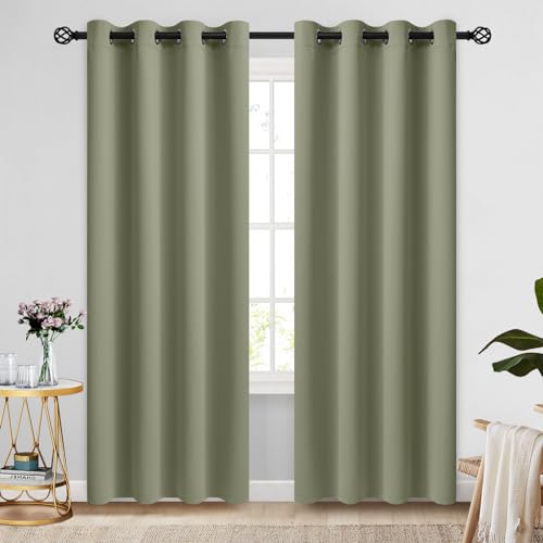 Image of COSVIYA Grommet Room Darkening Light Sage Curtains 84 inch Long for Bedroom | Light Blocking Insulated Thermal Curtains for Living Room, Blackout Thick Polyester Window Drapes,52x84 inches, 2 Panels
