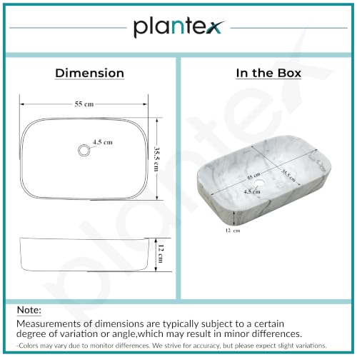 Image of Plantex Tabletop Wash Basin /Bathroom Sink /Wash Basin Over Counter /Designer Ceramic Wash Basin for Bathroom (21.5x14x4.5 Inch - Marble Finish)