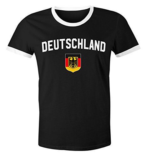 Klassisches Herren WM-Shirt Deutschland Flagge Retro Trikot-Look Fan-Shirt schwarz-weiß M