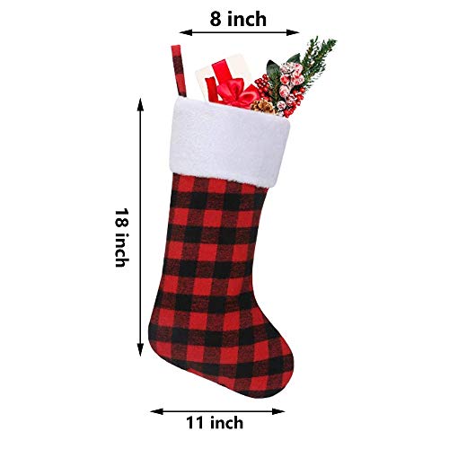 image for Createy Christmas Stockings, 6 Pack 18 Inch Black Red Buffalo Plaid Ch