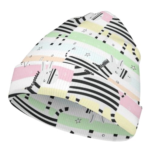 Cute Animal of Zebra Pattern Kids Beanie Hat for for Girls Boys Children Cap Winter Knitted Chemo Cancer Headwear Accessories Gifts Decoration Black