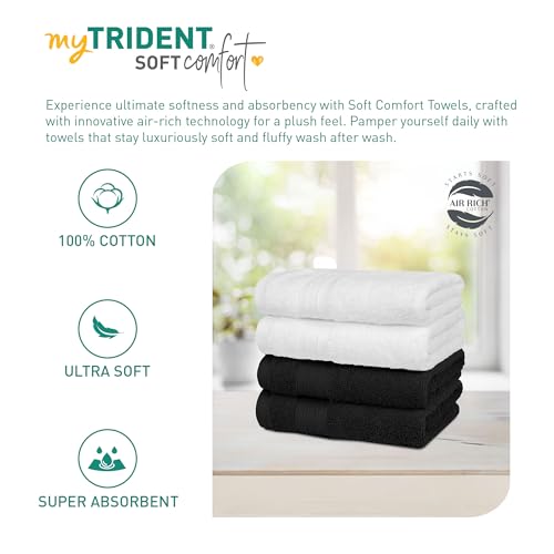 Image of MYTRIDENT Soft Comfort Air Rich Towel 100% Cotton Hand Towel for Daily use, 500 GSM Highly Absorbent Towels for Men /Women, 4Pc Hand Towel Set (41 cm X 66 cm), Black and White