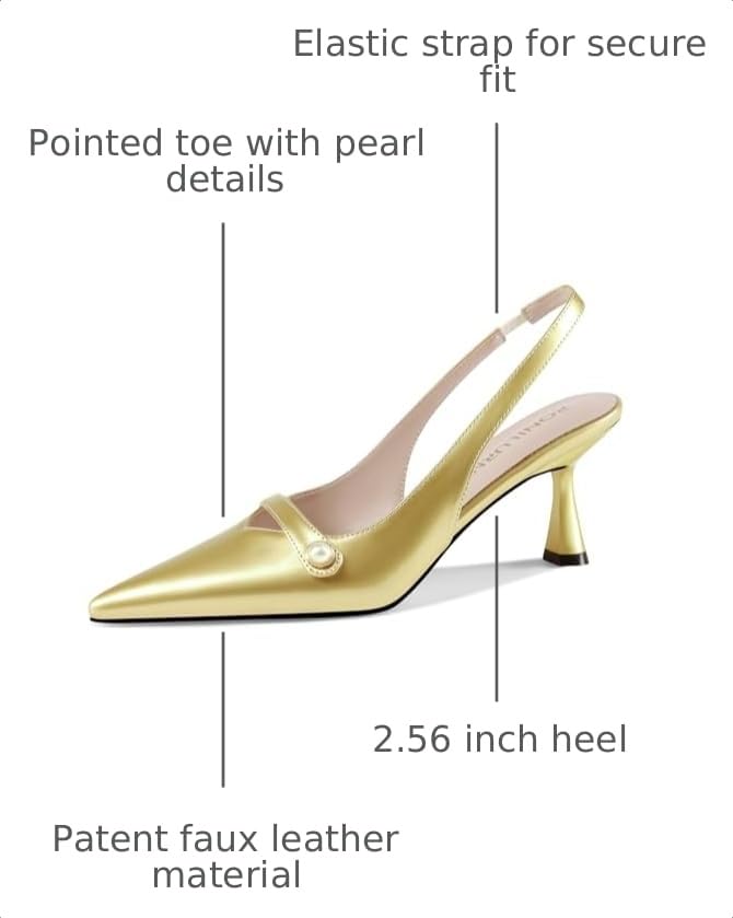 Image of Women Kitten Heels Slingback Low Heel Pumps Dress Shoes for Women Closed Pointed Toe Pearl Heels for Work Wedding Bridal