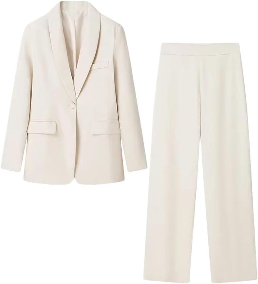 Women's Casual Dress Collar Suit Jacket High Waist Slim Trousers Two-Piece Suit