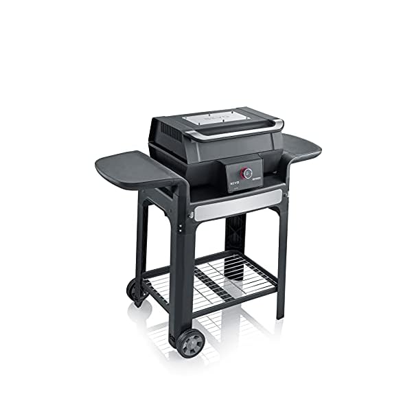 SEVERIN SEVO GTS Elektrogrill mit Deckel und Untergestell für drinnen und draußen, Standgrill mit schnellem Grillstart bis 500 °C, Balkon Grill mit Slow Cooking Option, Edelstahl/Schwarz, PG 8107