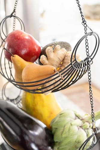 April & June 1234 Hanging Fruit Basket For Kitchen (Black)- 2 Tier Canoe-Shaped Iron Hanging Kitchen Baskets thumb #3
