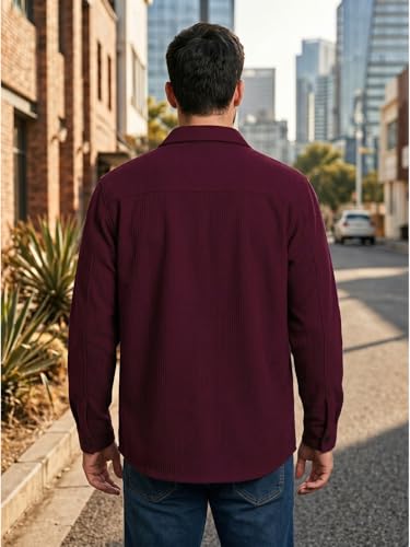 Image of DEELMO Men's Cotton Polyester Corduroy Shirt with Textured Pattern Spread Collar Full Sleeves Dual Pocket Front and Button Down Closure | Textured Shirts for Men | Shirts for Men Stylish