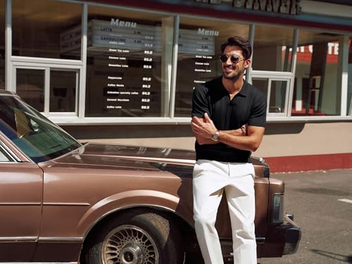 PJ PAUL JONES Men's Polo Shirt V Neck Texture Shirt Short Sleeve Casual Knit Polos2