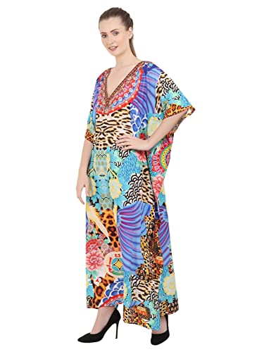 Image of Miss Lavish London Kaftan Dresses for Women,Beach Kaftan Coverups,Hawaiian Coverups for Women,Long Beach & Swimsuit Coverups,Plus Size African Caftan Dress,Moroccan Style Loungewear Multi M